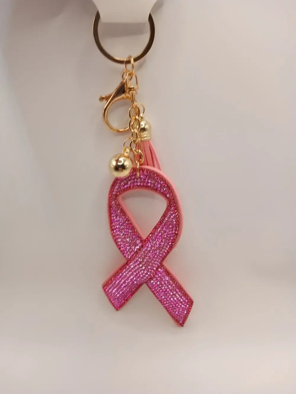 Puffy Pink Breast Cancer Ribbon Bougie Bling Purse Charm Keychain 0843-0865